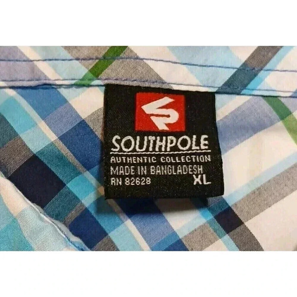 Southpole Men's Blue Plaid Button Down Short Sleeve Shirt Size XL - Picture 6 of 7